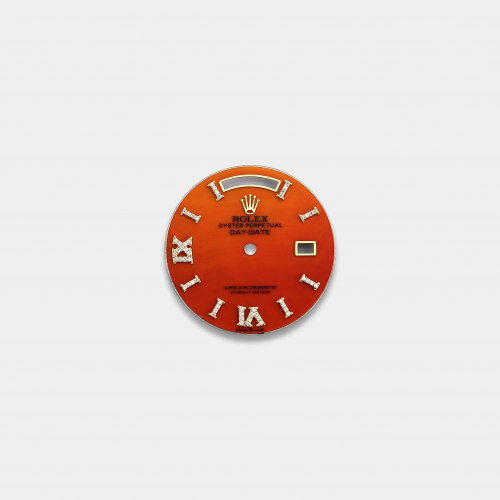 롤렉스 데이데이트 36mm 커스텀다이얼 홍옥수(Carnelian) 다이얼 옐로골드용 로만 다이아 인덱스