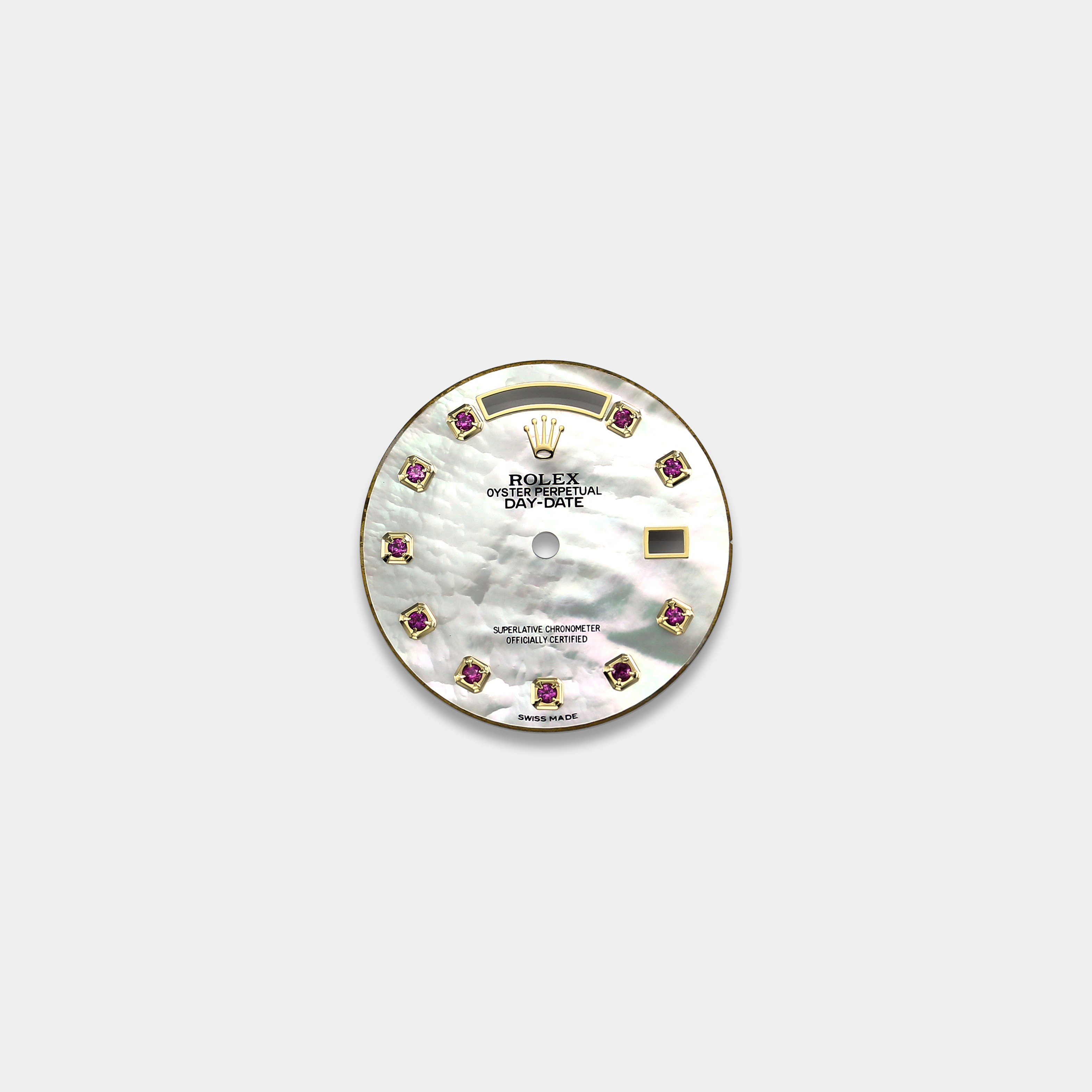롤렉스 데이데이트 36mm 커스텀다이얼 백자개(MOP) 다이얼 옐로골드용 루비 인덱스