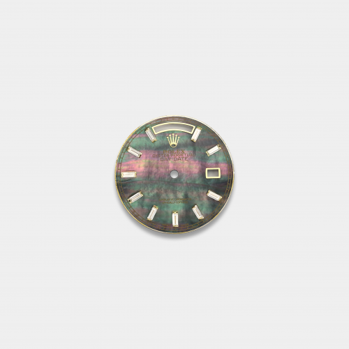롤렉스 데이데이트 36mm 커스텀다이얼 흑자개(Tihitian MOP) 다이얼 옐로골드용 바게뜨 다이아 인덱스