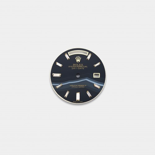 롤렉스 데이데이트 40mm 커스텀다이얼 마노(Black Agate) 다이얼 옐로골드용 바게뜨 다이아 인덱스