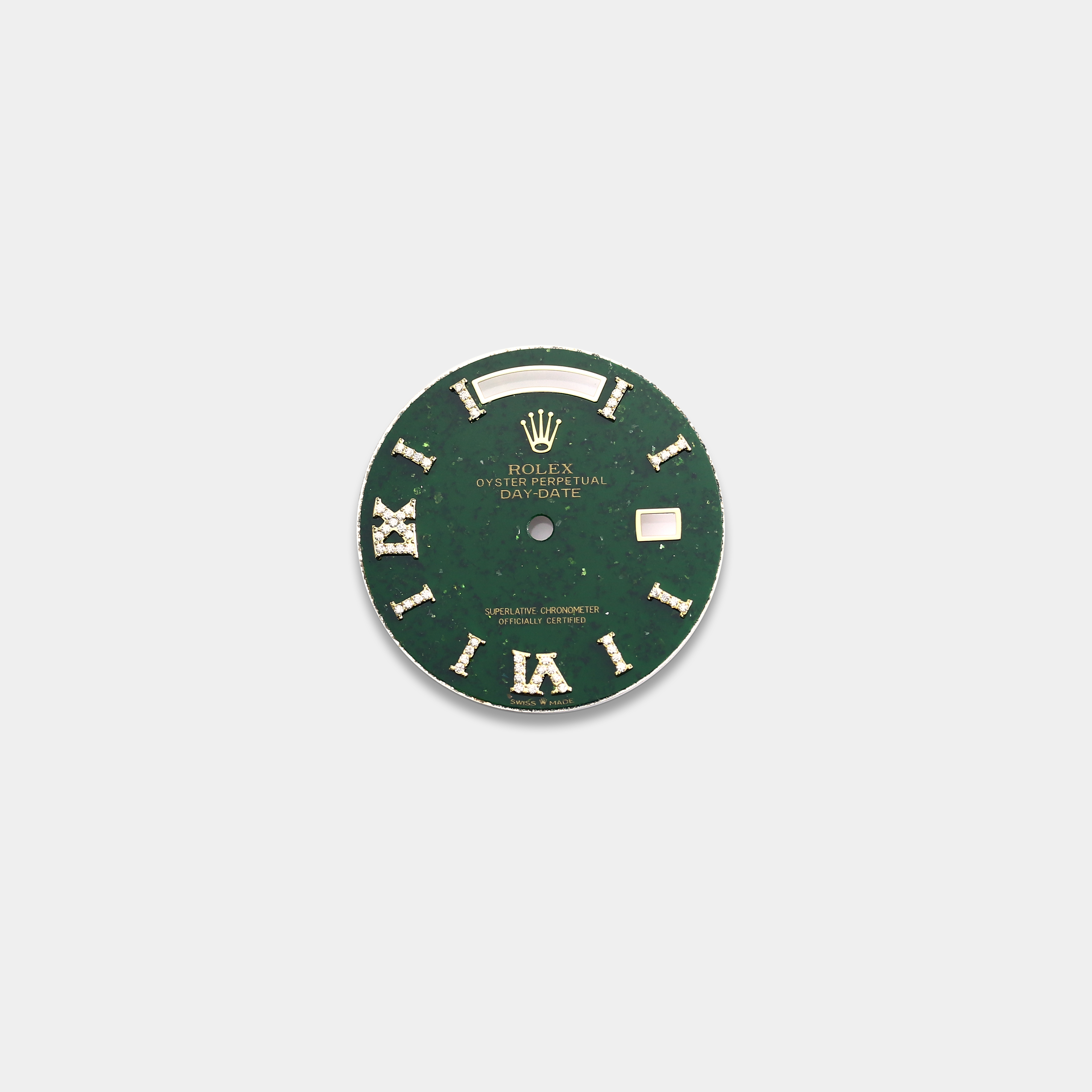 롤렉스 데이데이트 36mm 커스텀다이얼 녹색 어벤추린(Green Aventurine) 다이얼 옐로골드용 로만 다이아 인덱스
