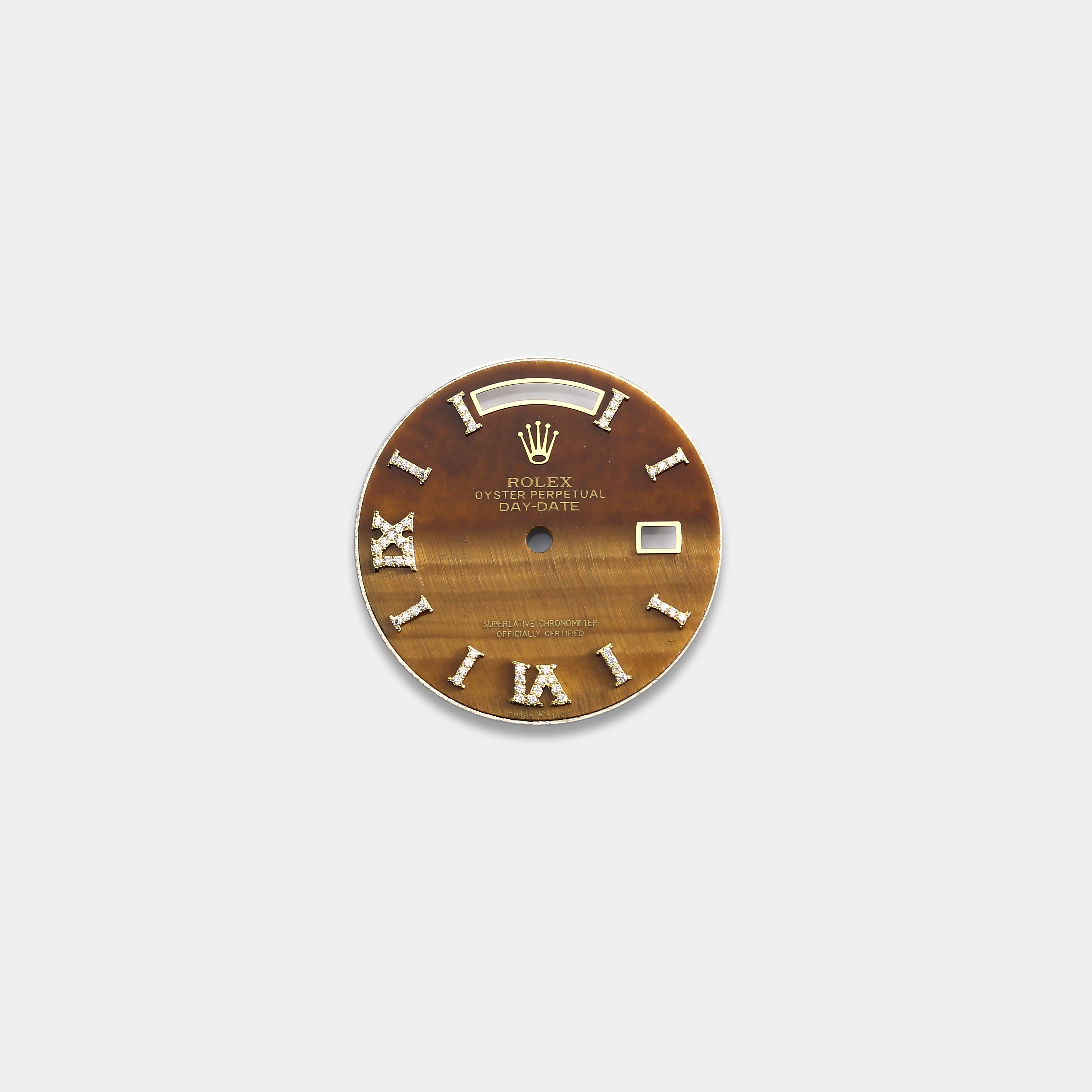 롤렉스 데이데이트 36mm 커스텀다이얼 호안석(Tiger Eye) 다이얼 옐로골드용 로만 다이아 인덱스