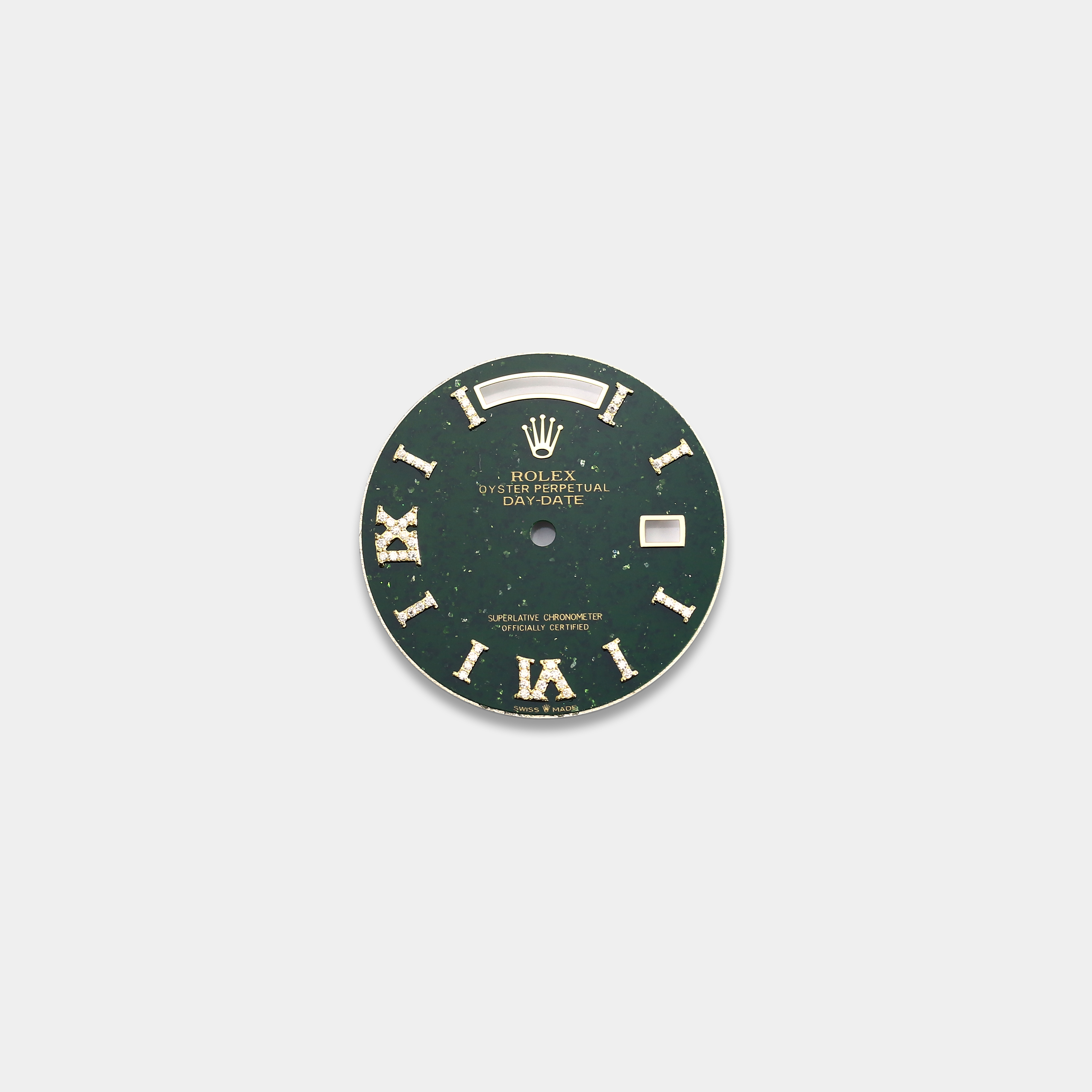 롤렉스 데이데이트 36mm 커스텀다이얼 녹색 어벤추린(Green Aventurine) 다이얼 옐로골드용 로만 다이아 인덱스