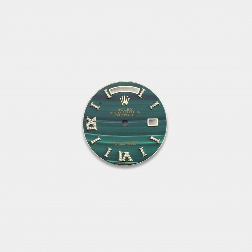 롤렉스 데이데이트 36mm 커스텀다이얼 공작석 (malachite) 옐로골드용 다이아 로만 인덱스
