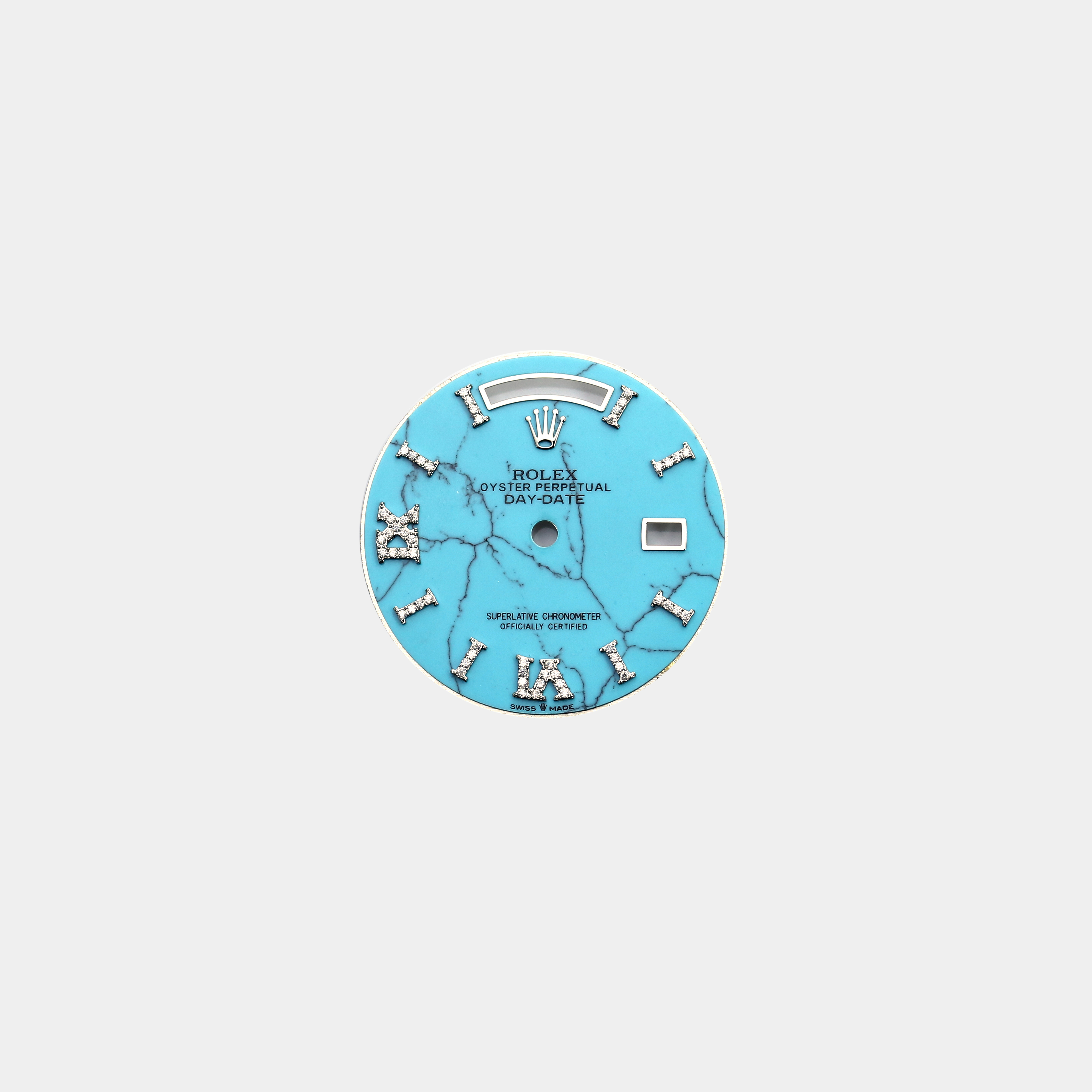 롤렉스 데이데이트 36mm 커스텀다이얼 터키석 터쿼이즈(turquoise) 화이트골드용 로만 다이아 인덱스