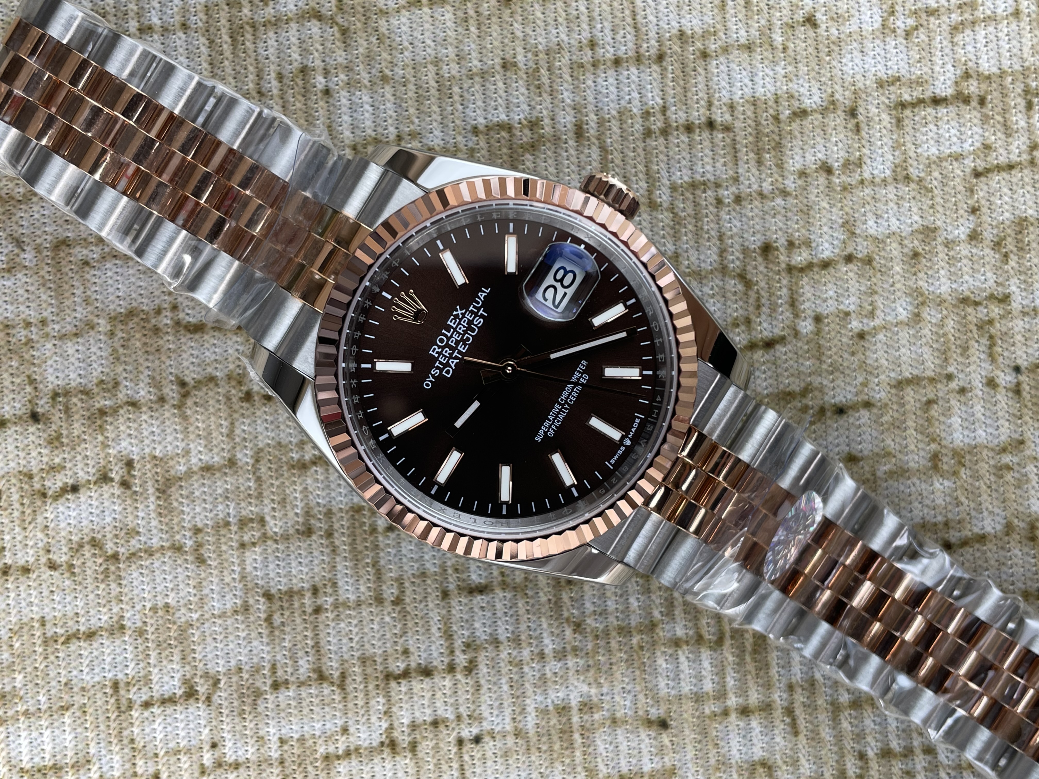 QP공장 롤렉스 데이저스트 36미리 최신형 로즈골드 콤비 초코 바인덱스