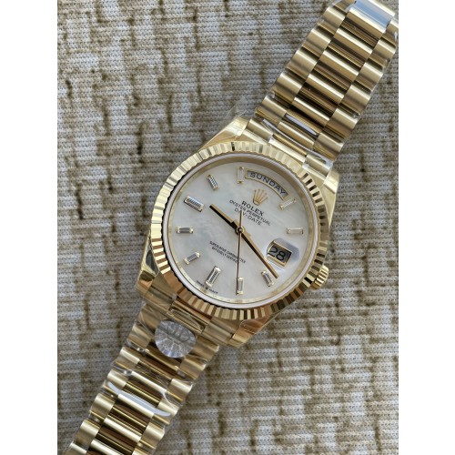 QP공장 롤렉스 데이데이트40 옐로우골드 텅스텐 자개바게트다이얼 스틸브레이슬릿 208~211g로