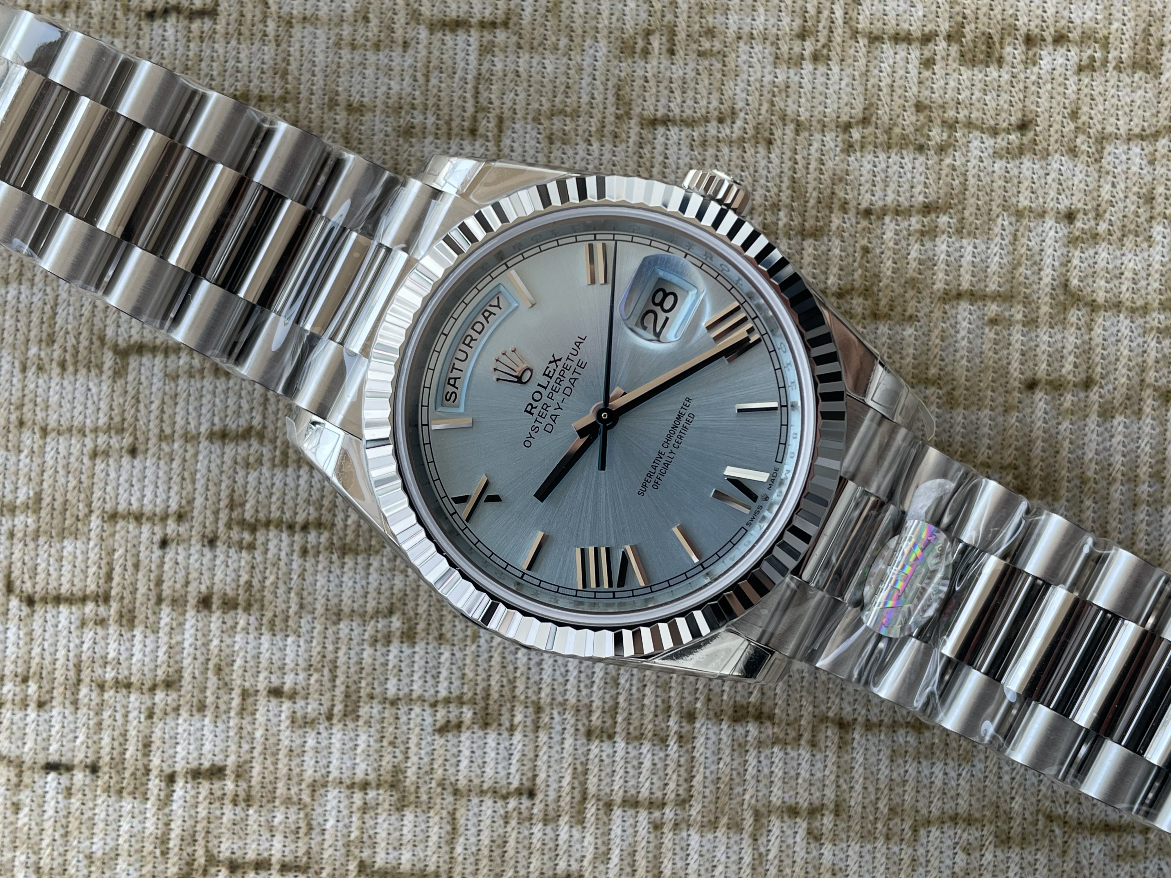 QP공장 롤렉스 데이데이트40 텅스텐 아이스블루로만다이얼 